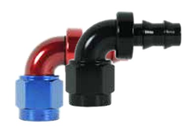 400 Series 90° Hose Ends -8 Red/Blue
